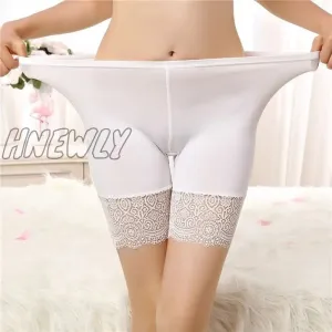 Hnewly Sexy Lace Safety Shorts For Women Seamless Cotton Boyshorts Panties Plus Size Female Spandex Black Shorts Boxers For Ladies