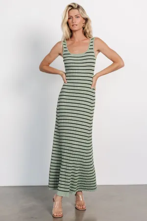 Jesse Ribbed Tank Maxi Dress | Olive   Black
