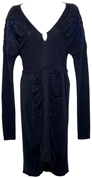Marithe   Francois Girbaud France. Black Sweater Wool Long-Sleeve Fitted Dress