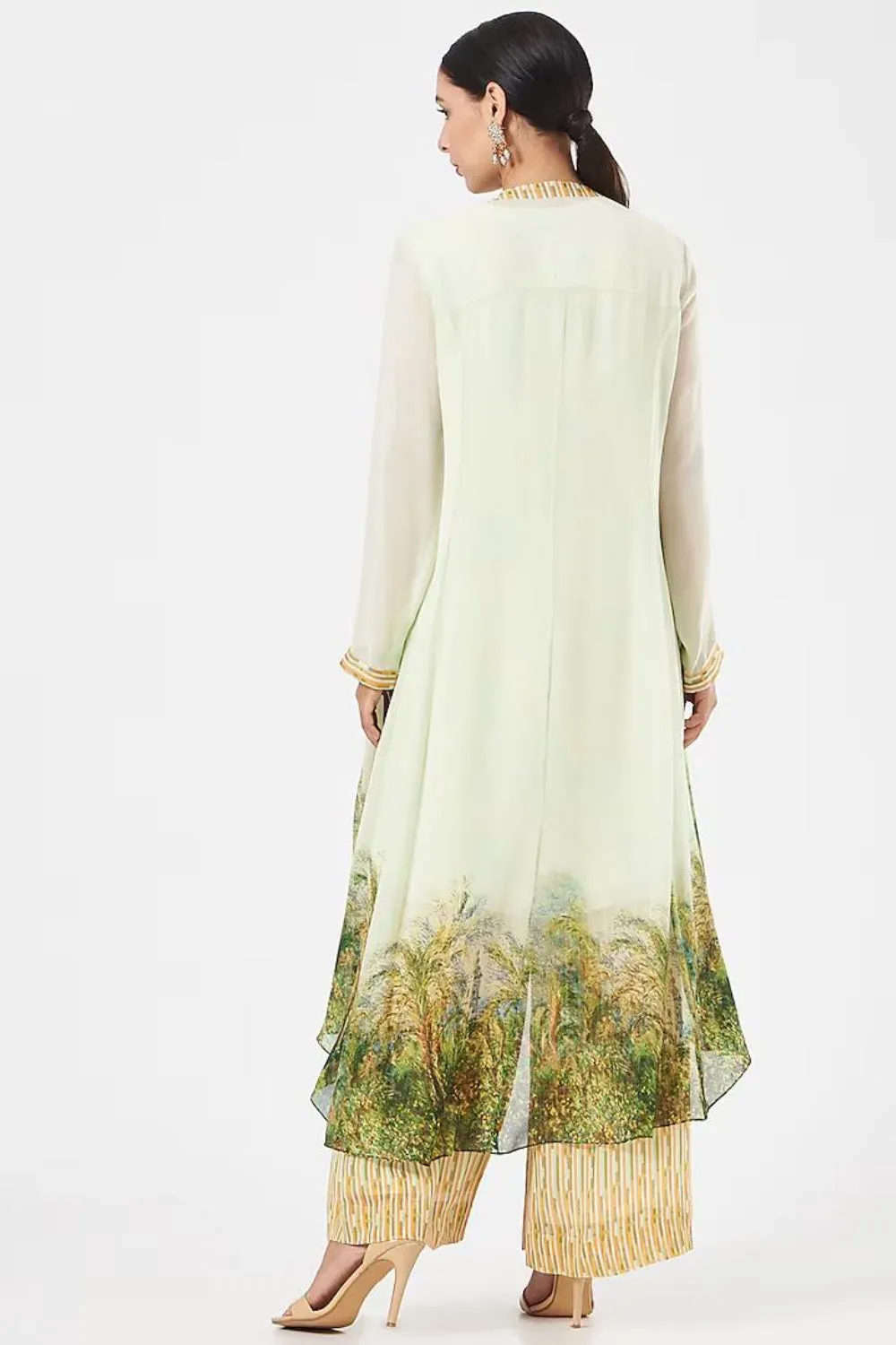 Mint Green Georgette Printed Cape Set