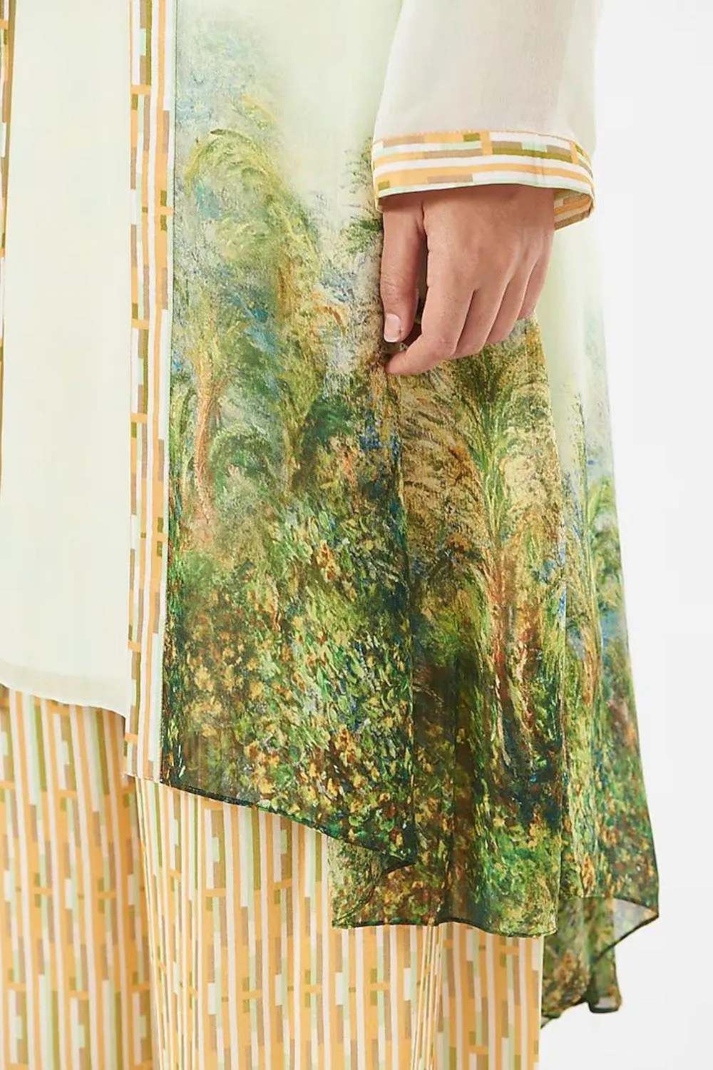 Mint Green Georgette Printed Cape Set