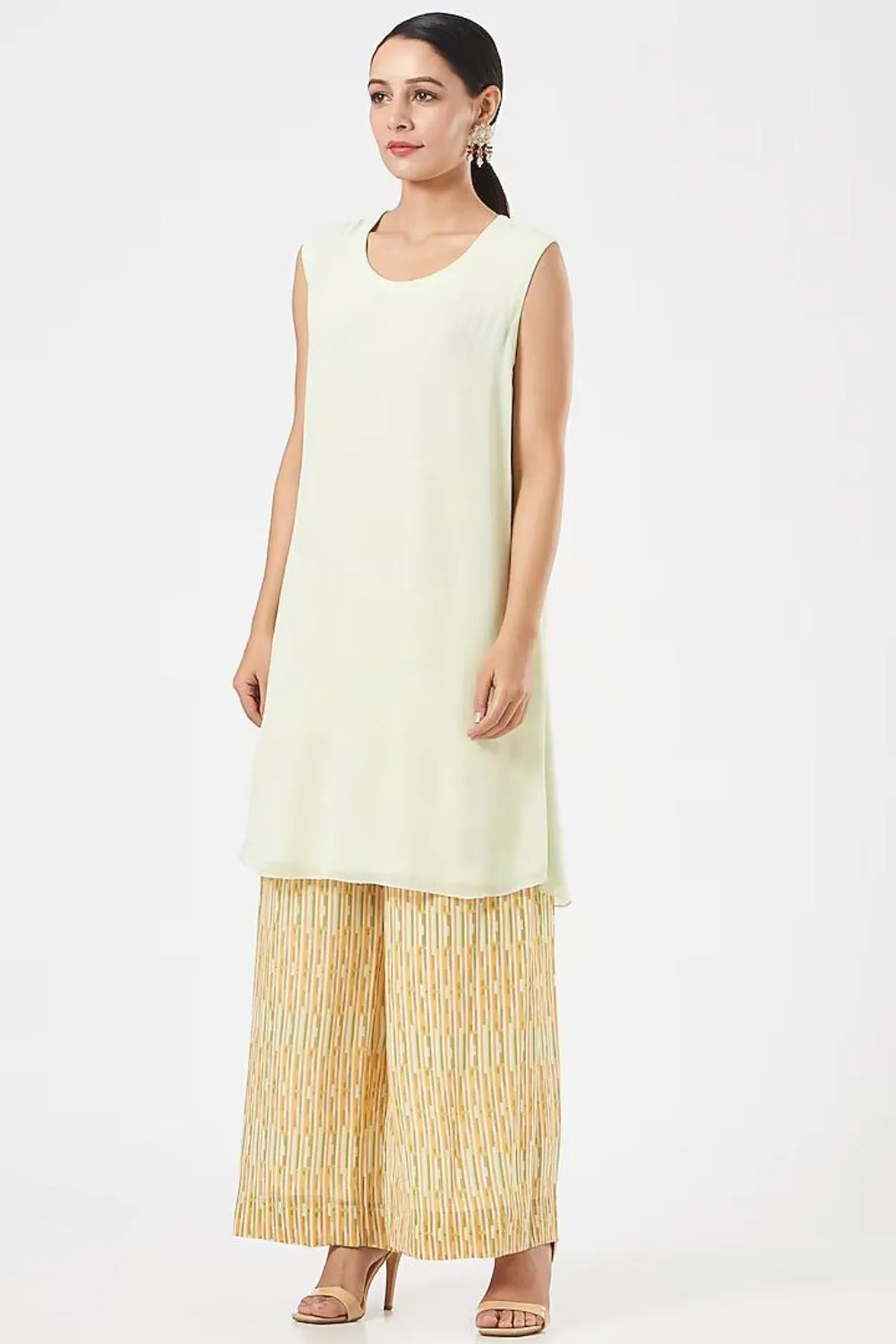 Mint Green Georgette Printed Cape Set