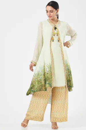 Mint Green Georgette Printed Cape Set
