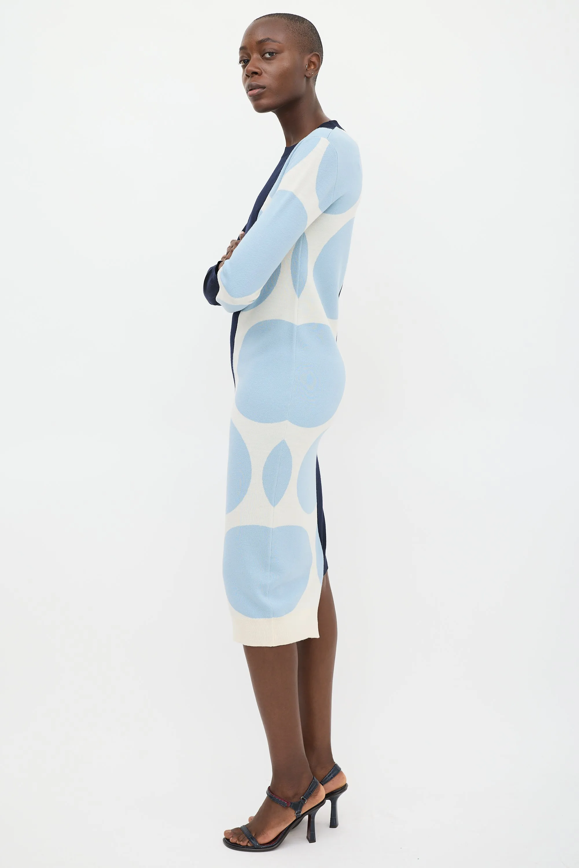Navy & Light Blue Wool Asymmetrical Sweater Dress