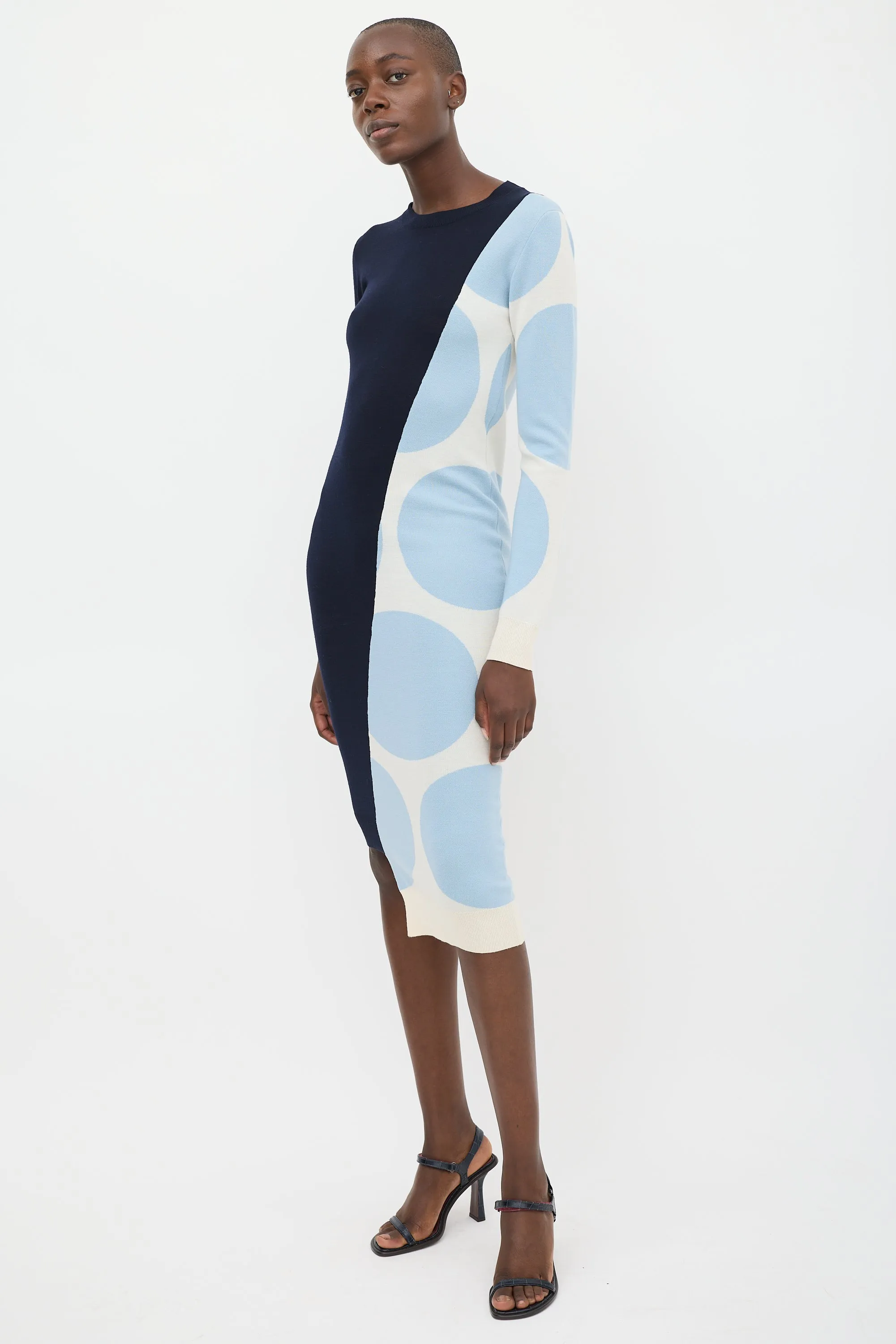 Navy & Light Blue Wool Asymmetrical Sweater Dress