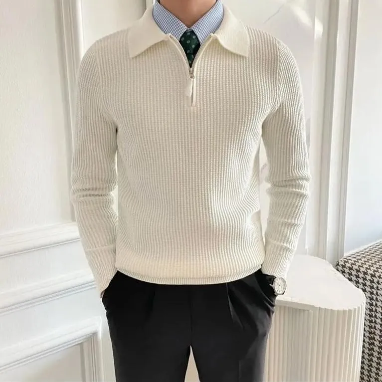 Noble Wear Old Money V-Collar Zipped Sweater