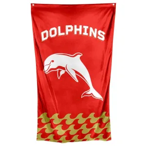 NRL Wall Flag Cape - DOLPHINS - 150cm x 90cm - Steel Eyelets