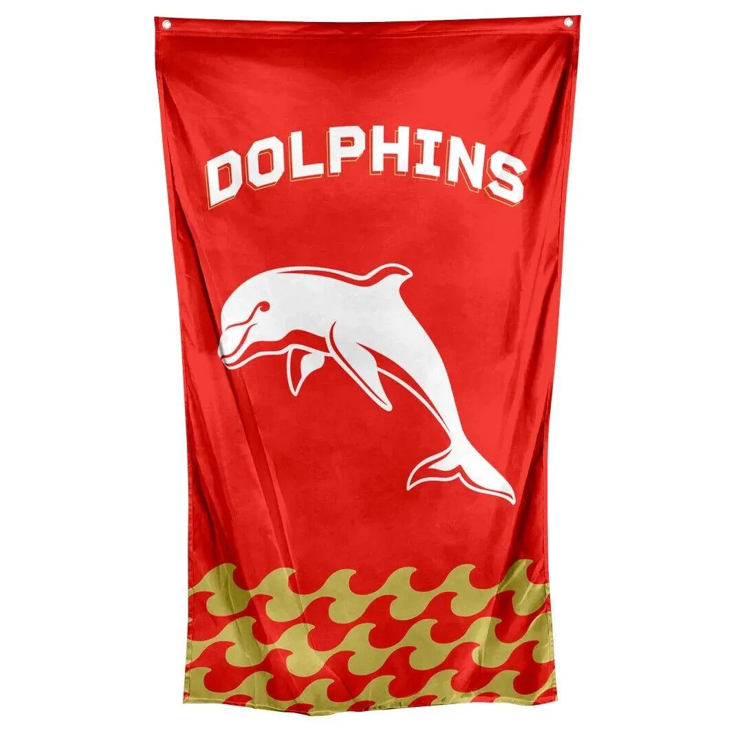 NRL Wall Flag Cape - DOLPHINS - 150cm x 90cm - Steel Eyelets