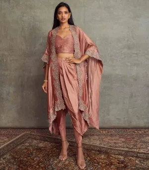 Peach Embroidered Cape Set