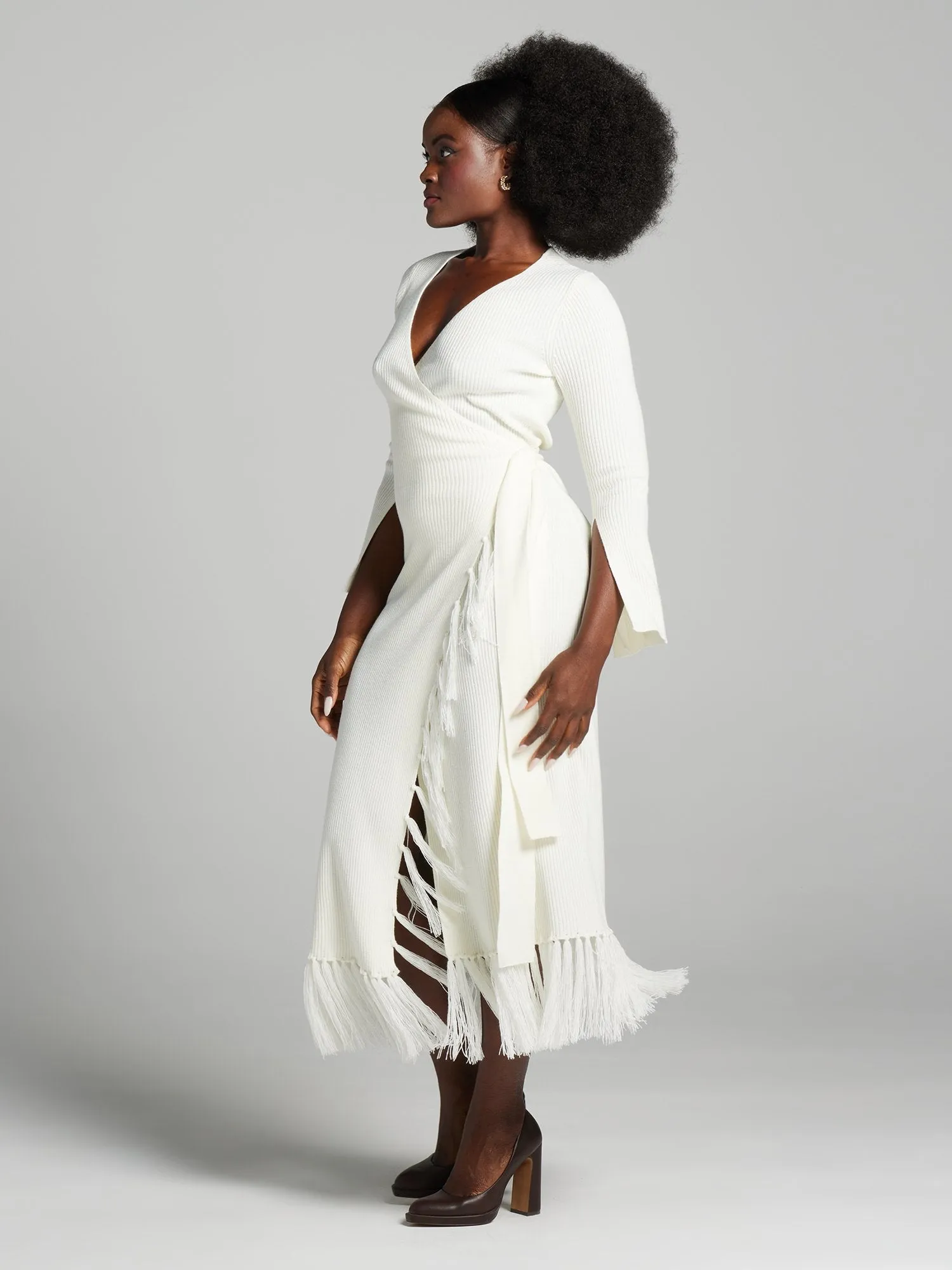 Rocio Fringed V-Neck Sweater Dress