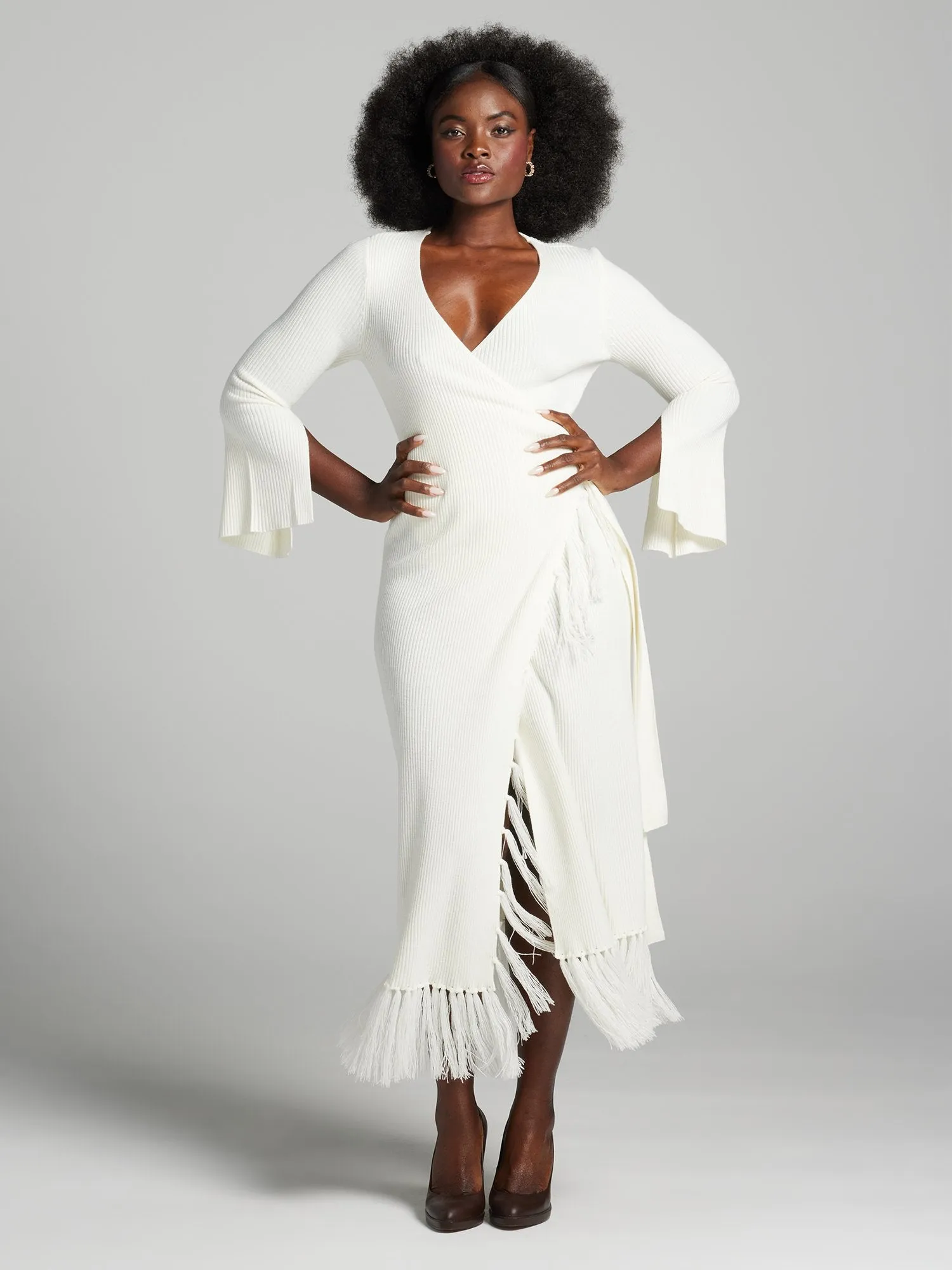 Rocio Fringed V-Neck Sweater Dress