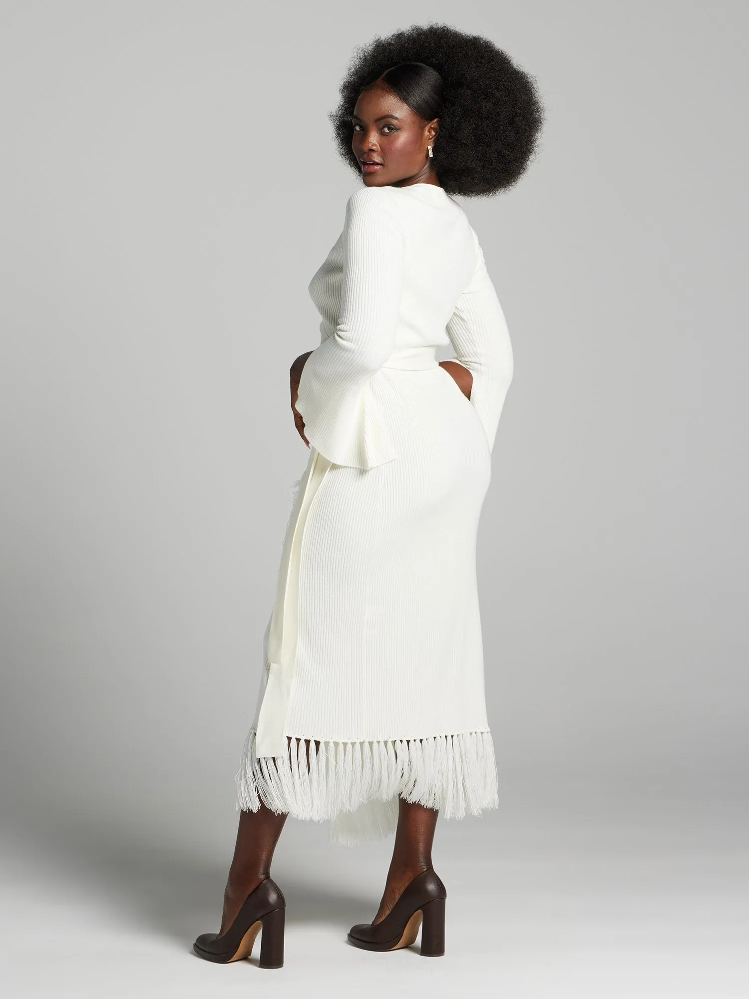 Rocio Fringed V-Neck Sweater Dress
