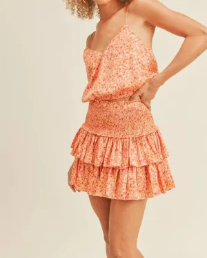 Smocked Skirt & Cami Set In Orange Multi | Orange Multi