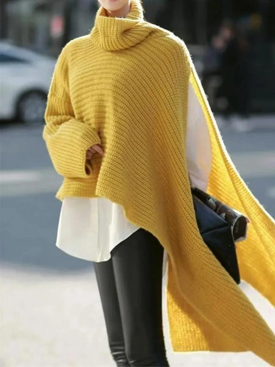Solid Color Turtleneck Split Sweater Dress