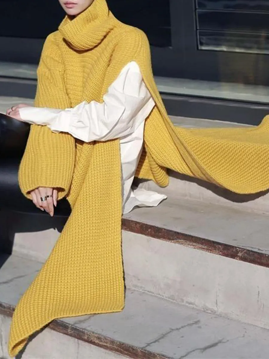 Solid Color Turtleneck Split Sweater Dress