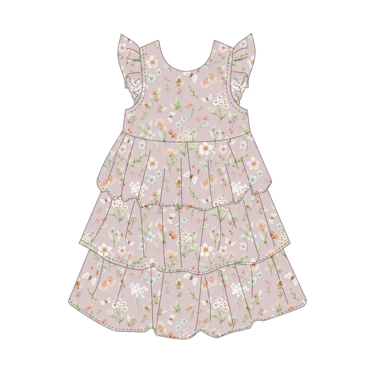 Spring Ruffle Sleeve Layered Bamboo Twirl Dress
