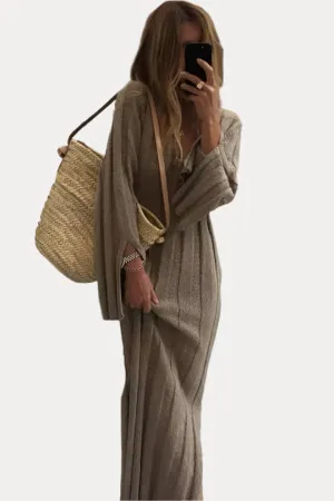 V-neck Long Sleeves Knitted Sweater Dress