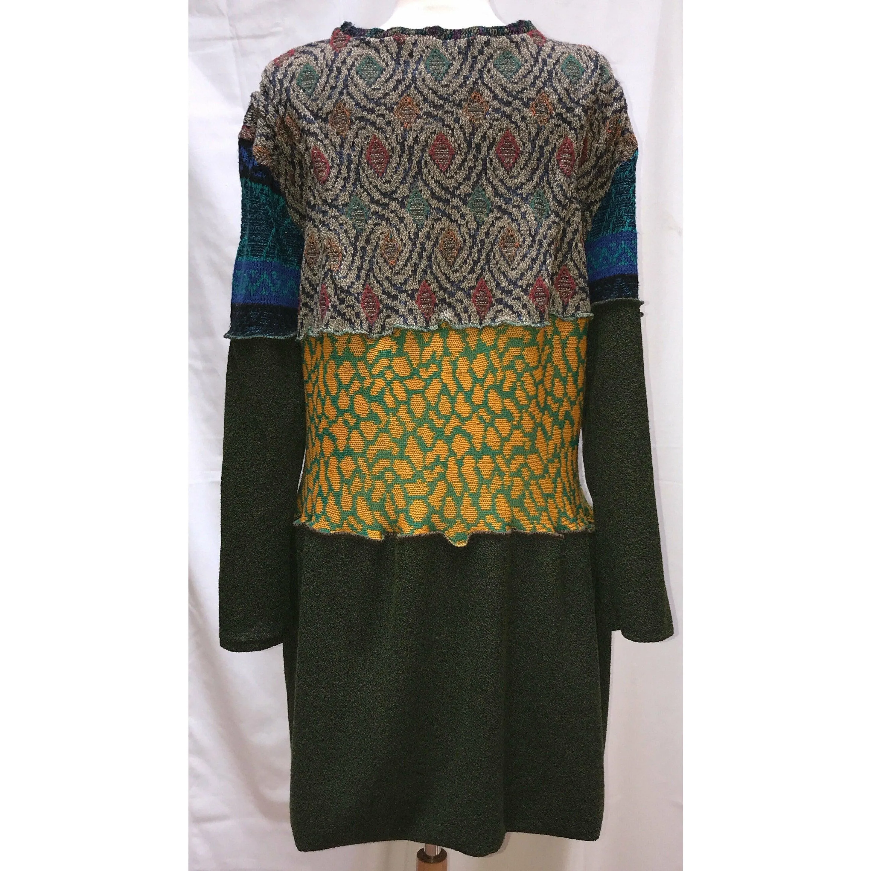 Vegan Cotton Knit Wrap Sweater Jumper Dress in Autumn shades Size M/L