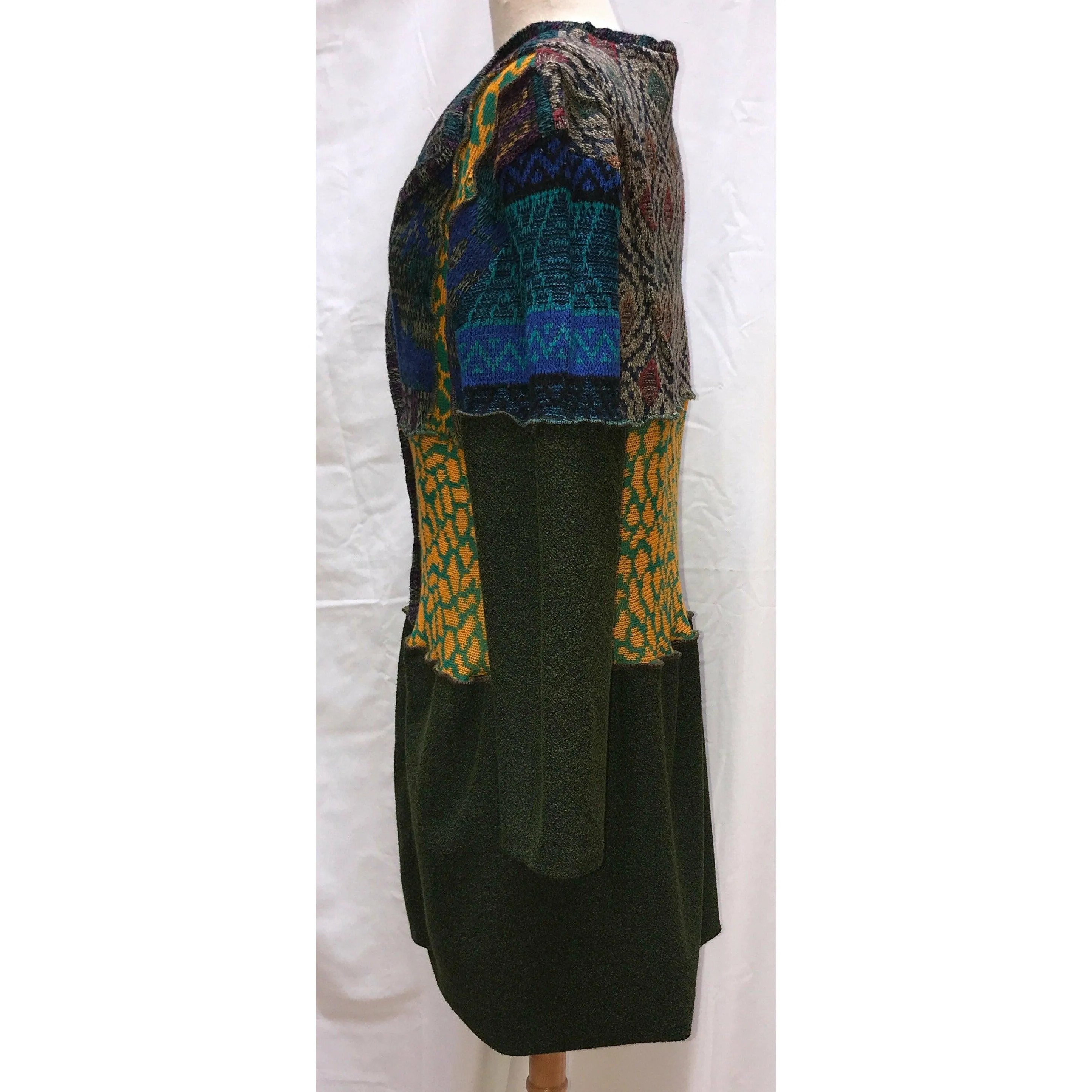 Vegan Cotton Knit Wrap Sweater Jumper Dress in Autumn shades Size M/L