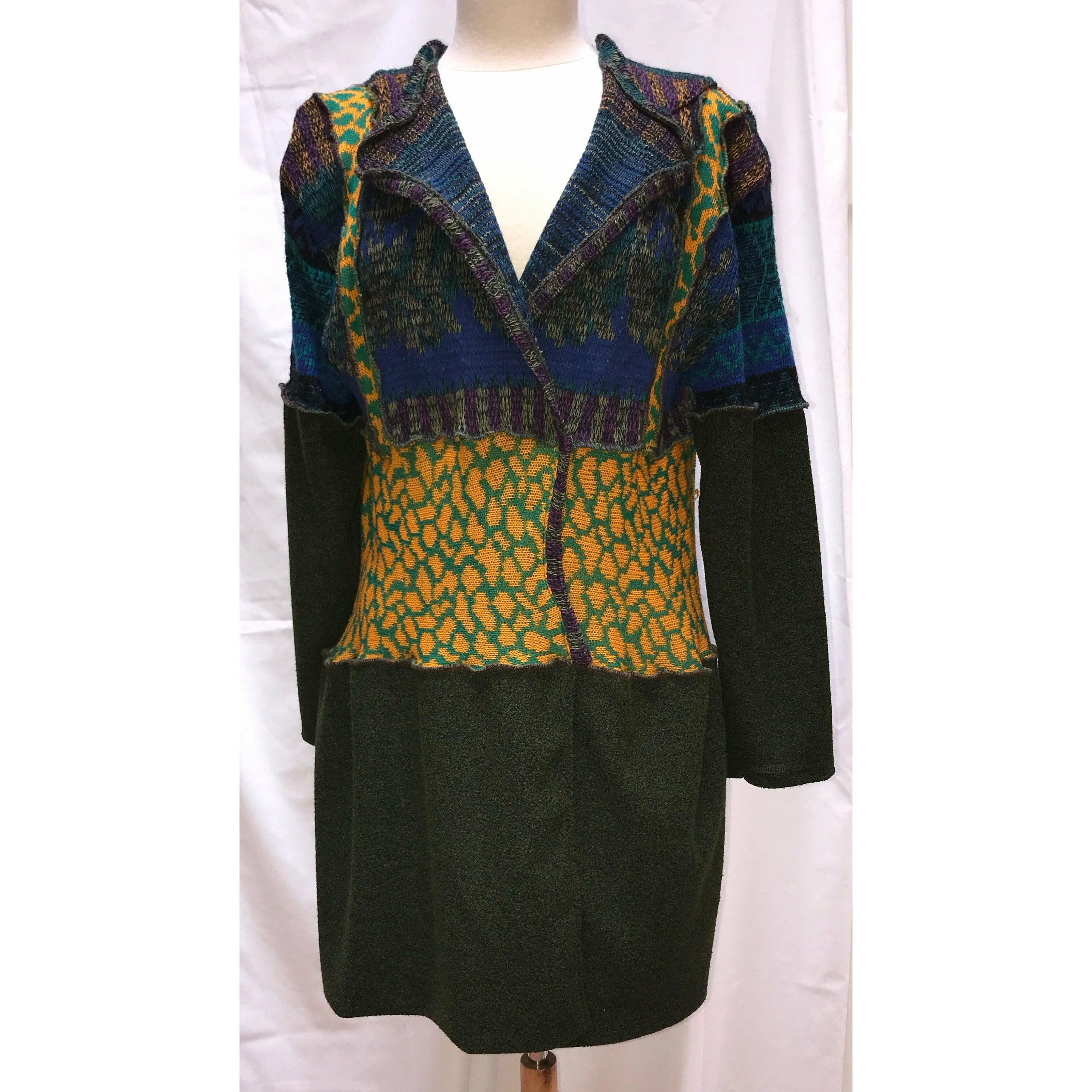 Vegan Cotton Knit Wrap Sweater Jumper Dress in Autumn shades Size M/L
