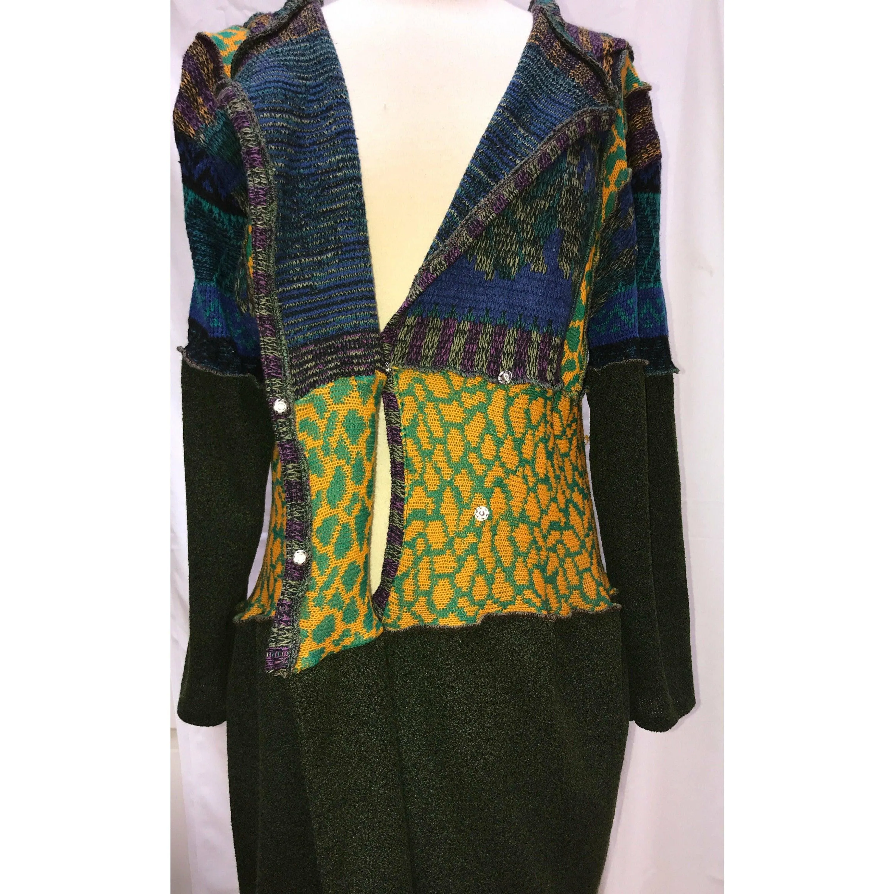 Vegan Cotton Knit Wrap Sweater Jumper Dress in Autumn shades Size M/L