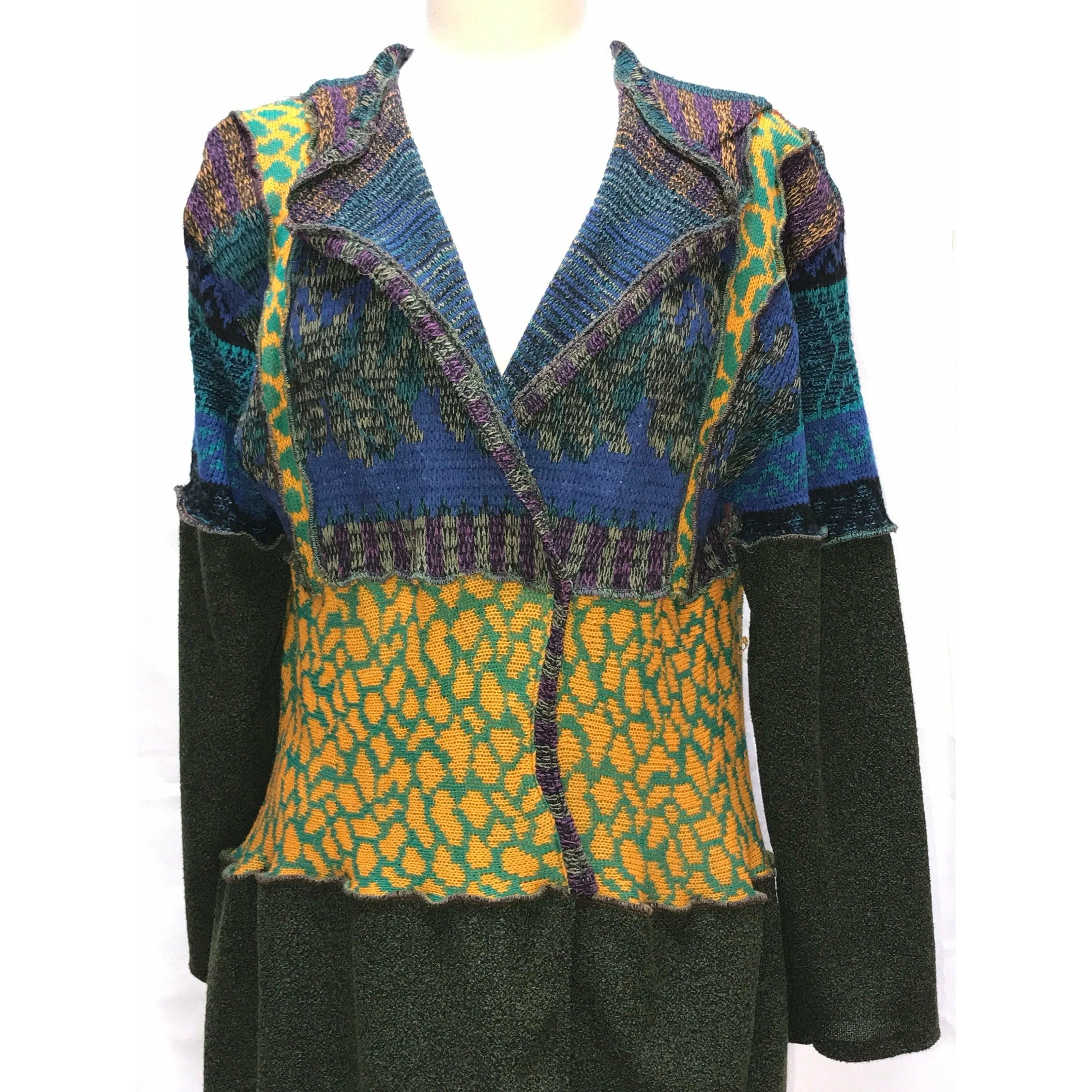Vegan Cotton Knit Wrap Sweater Jumper Dress in Autumn shades Size M/L