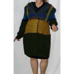 Vegan Cotton Knit Wrap Sweater Jumper Dress in Autumn shades Size M/L