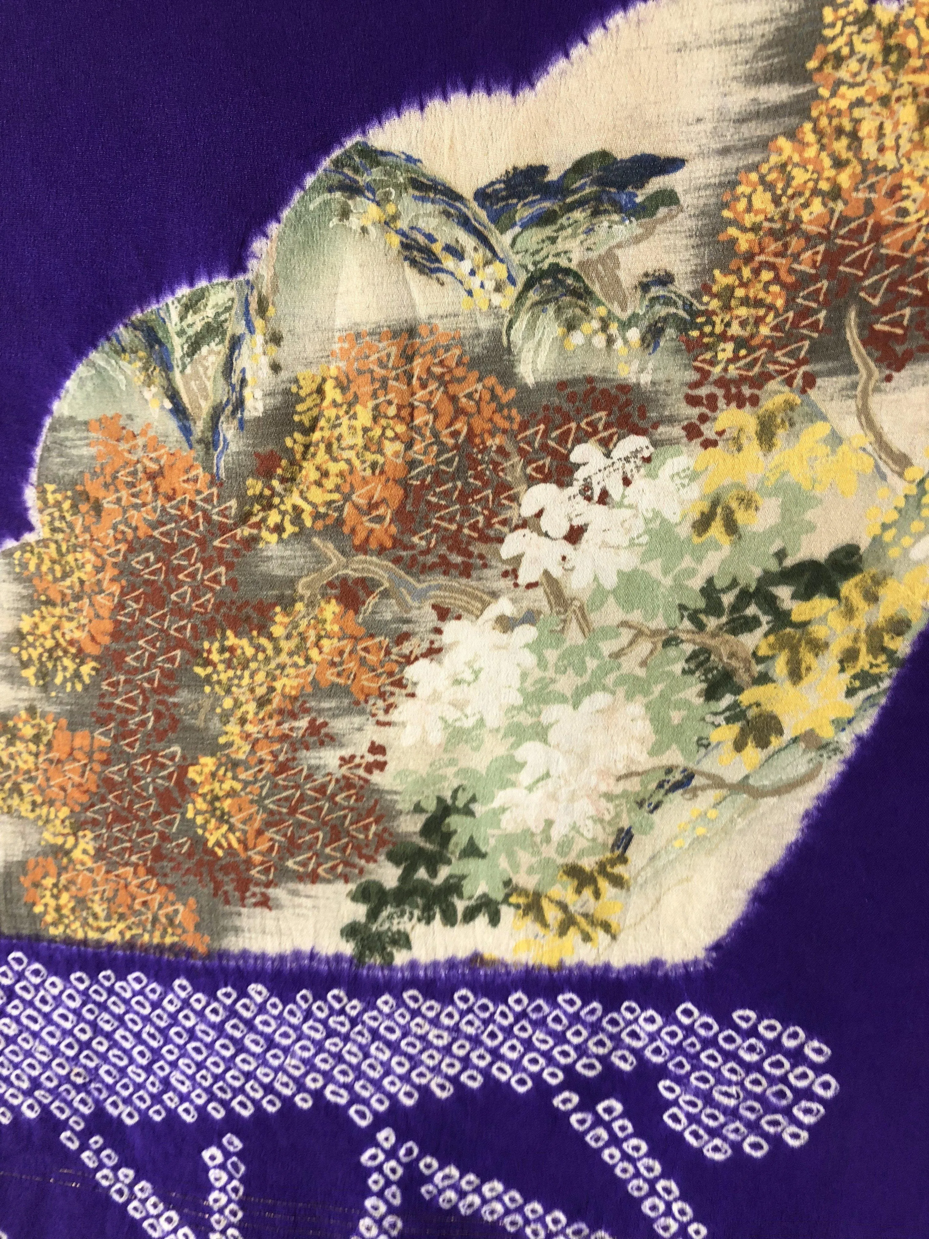 Vintage 1920s - 1930s Silk Kimono Cardigan / Purple and Green Fans