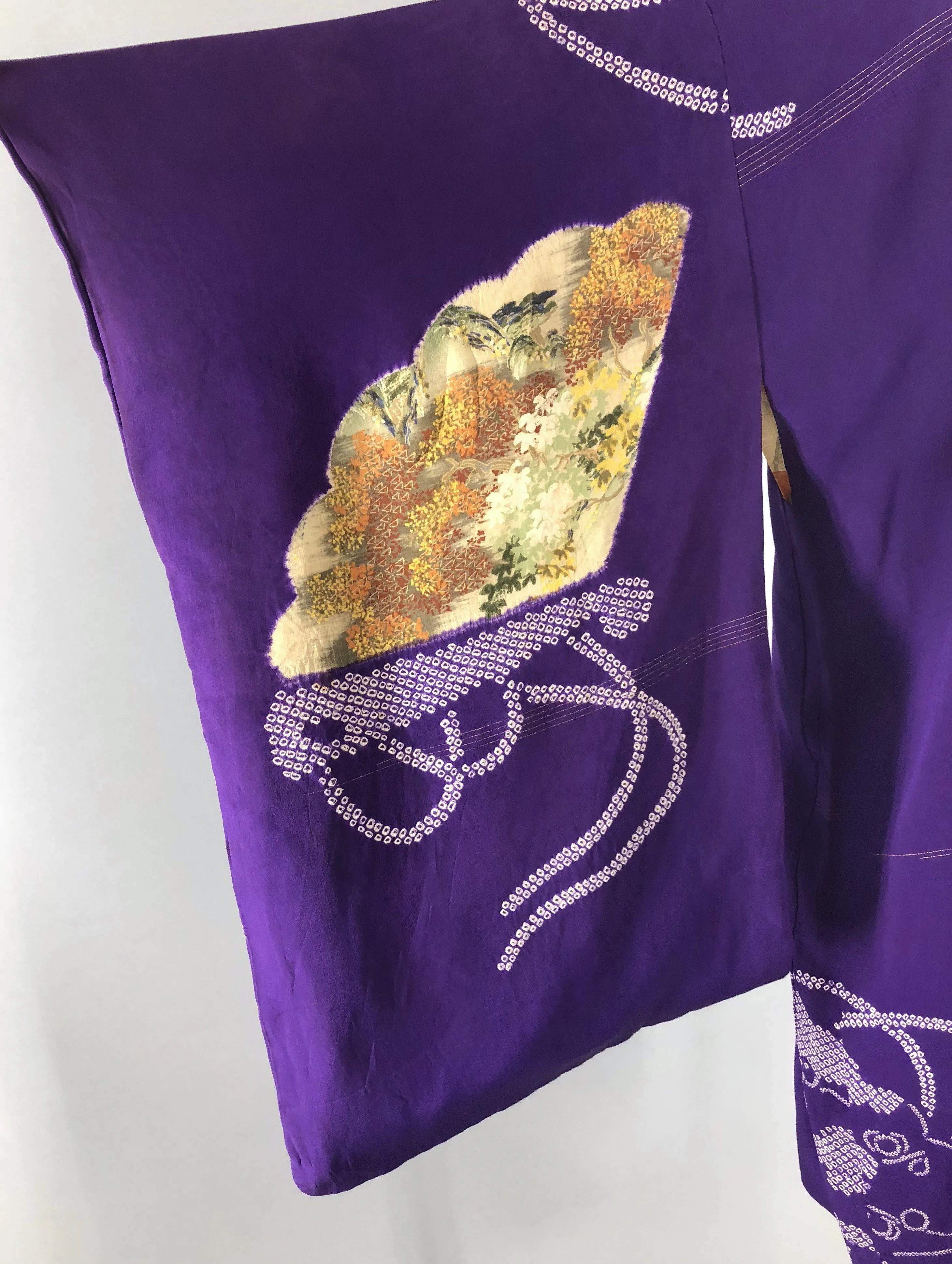 Vintage 1920s - 1930s Silk Kimono Cardigan / Purple and Green Fans