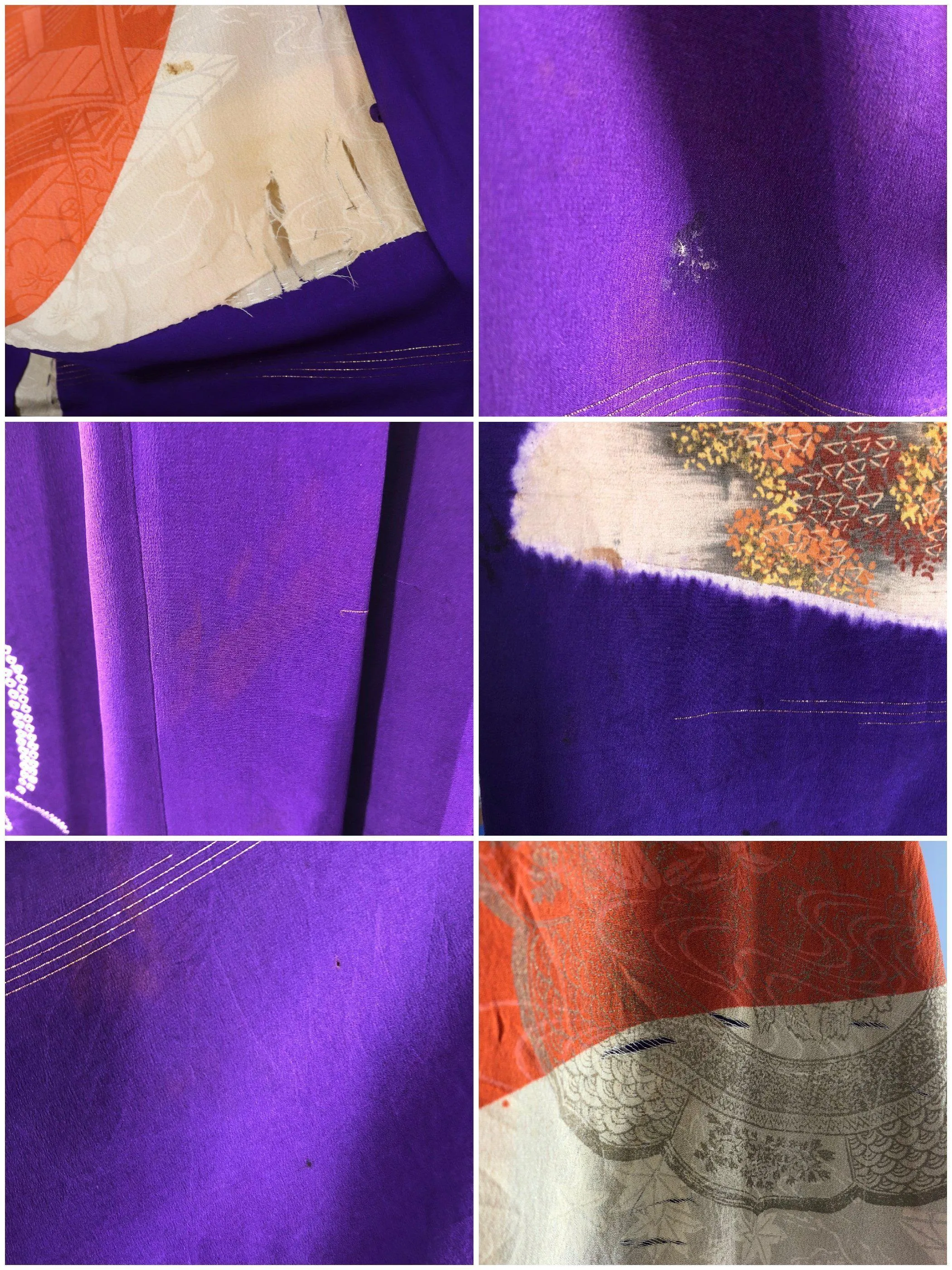 Vintage 1920s - 1930s Silk Kimono Cardigan / Purple and Green Fans