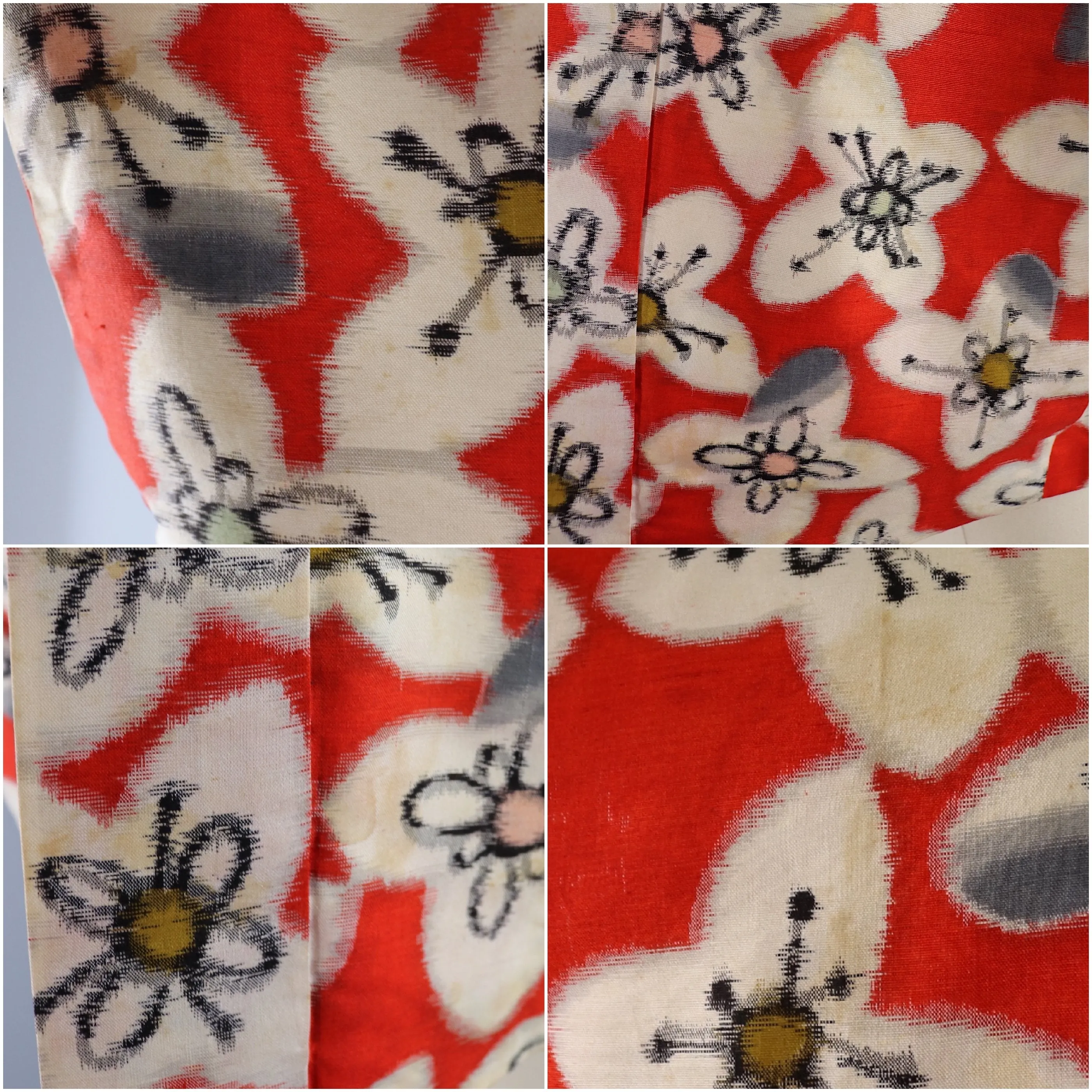 Vintage 1930s Silk Haori Kimono Cardigan Jacket / Red Meisen Ikat Floral